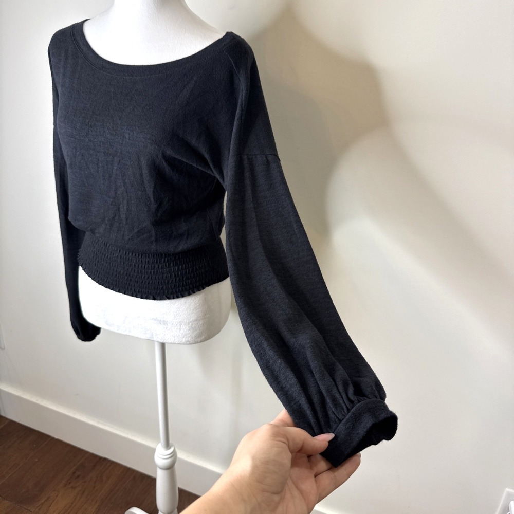 Abercrombie & Fitch Cozy AF Smocked Long Sleeve Sweater Top Boat Neck Women's XS
